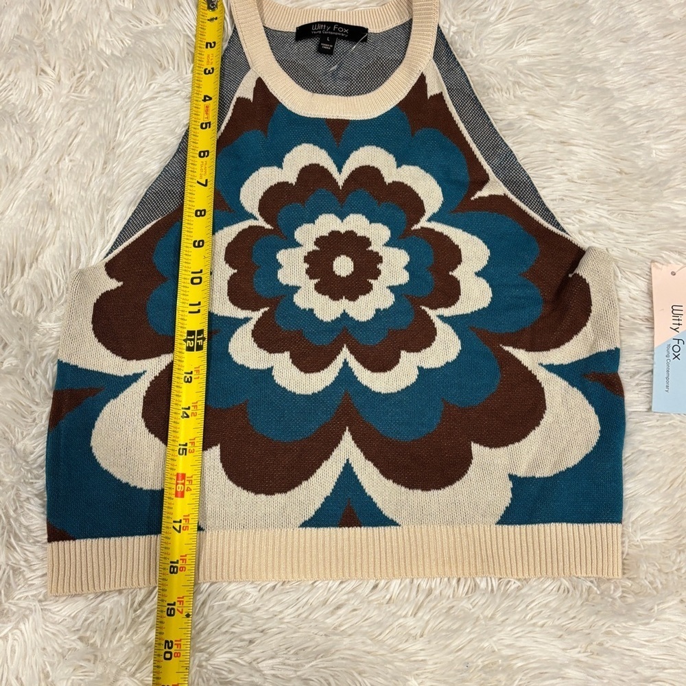 WITTY FOX M Groovy Psychedelic Crop Top Knit Y2K Inspire Flower NWT Large - Picture 2 of 10